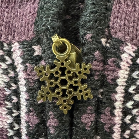 Appleseeds Petites Purple Black Snowflake Fair Isle Zip Up‎ Cardigan Sweater PL - Picture 6 of 7
